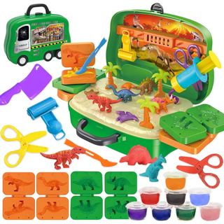 Conjunto de Ferramentas para Massa Colorida de Dinossauro Dino World 26 Peças, Acessórios de Argila para Brincar, Massa 