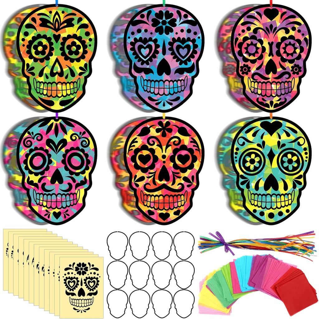 Supervitae 24 Conjuntos de Artesanato com Motivos de Caveira Mexicana para o Dia dos Mortos, Kits de Artesanato com Pape