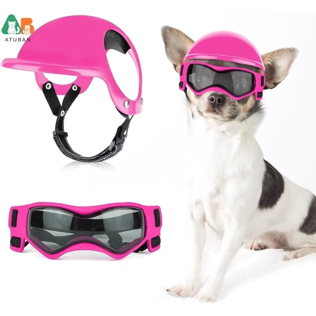 Capacete e Óculos para Cães – Conjunto para Moto com Alças Ajustáveis, Seguro e Estiloso para Passeio com Seu Pet