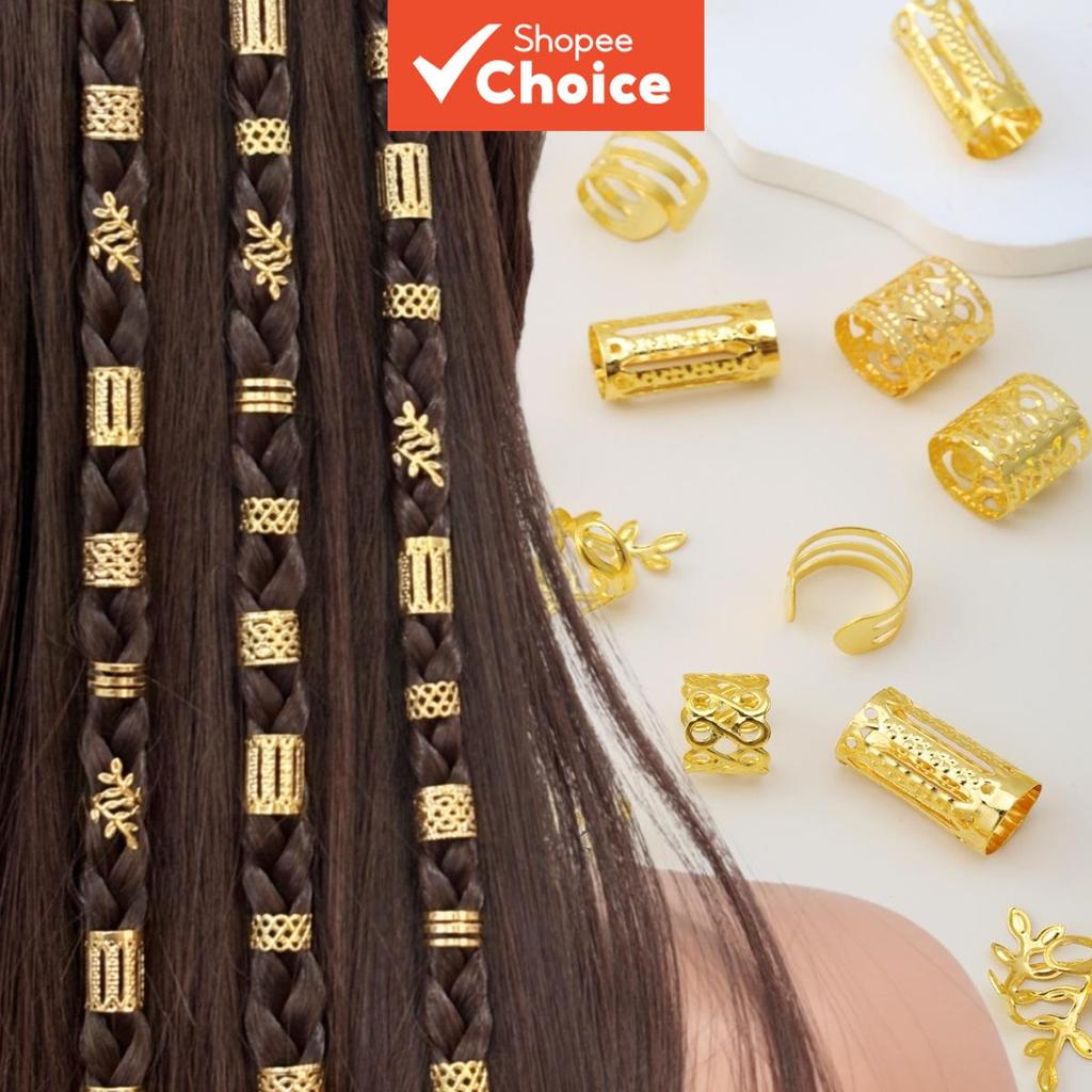 Dreadlock Grampos De Cabelo Para Mulheres 50 Pçs/Set Galvanizado Ouro Prata Oco Folha Tranças Acessórios DIY Jóias Anéis