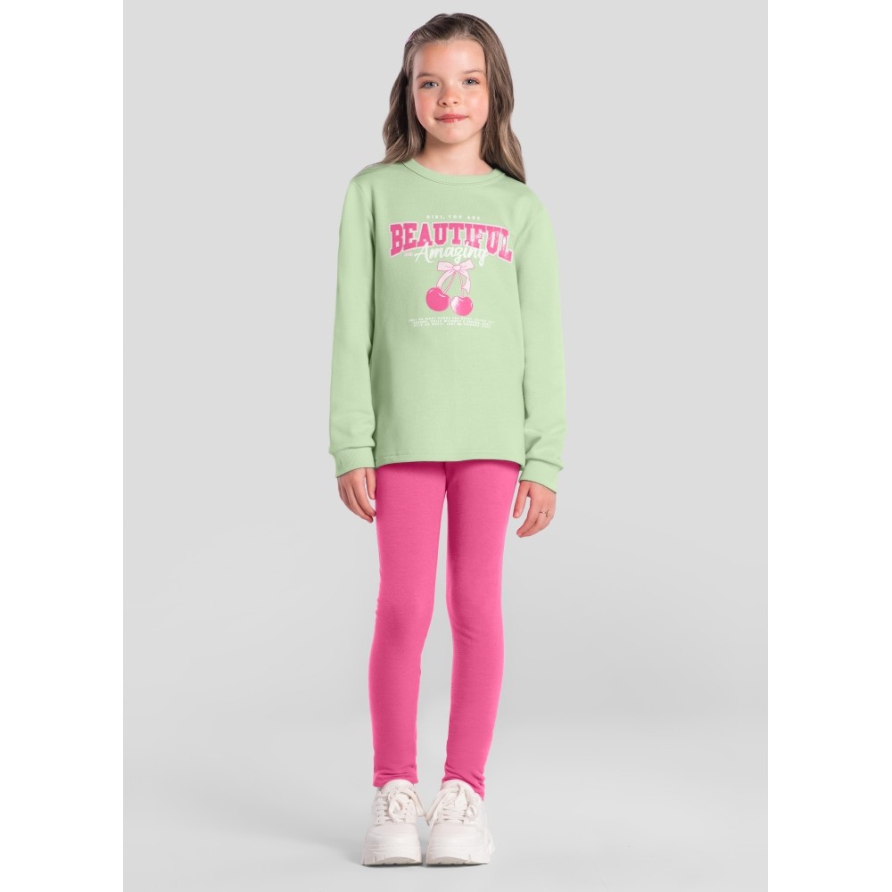 Conjunto Infantil Menina Brandili Inverno com Calça Legging Vermelha e Moletom Flanelado Beautiful