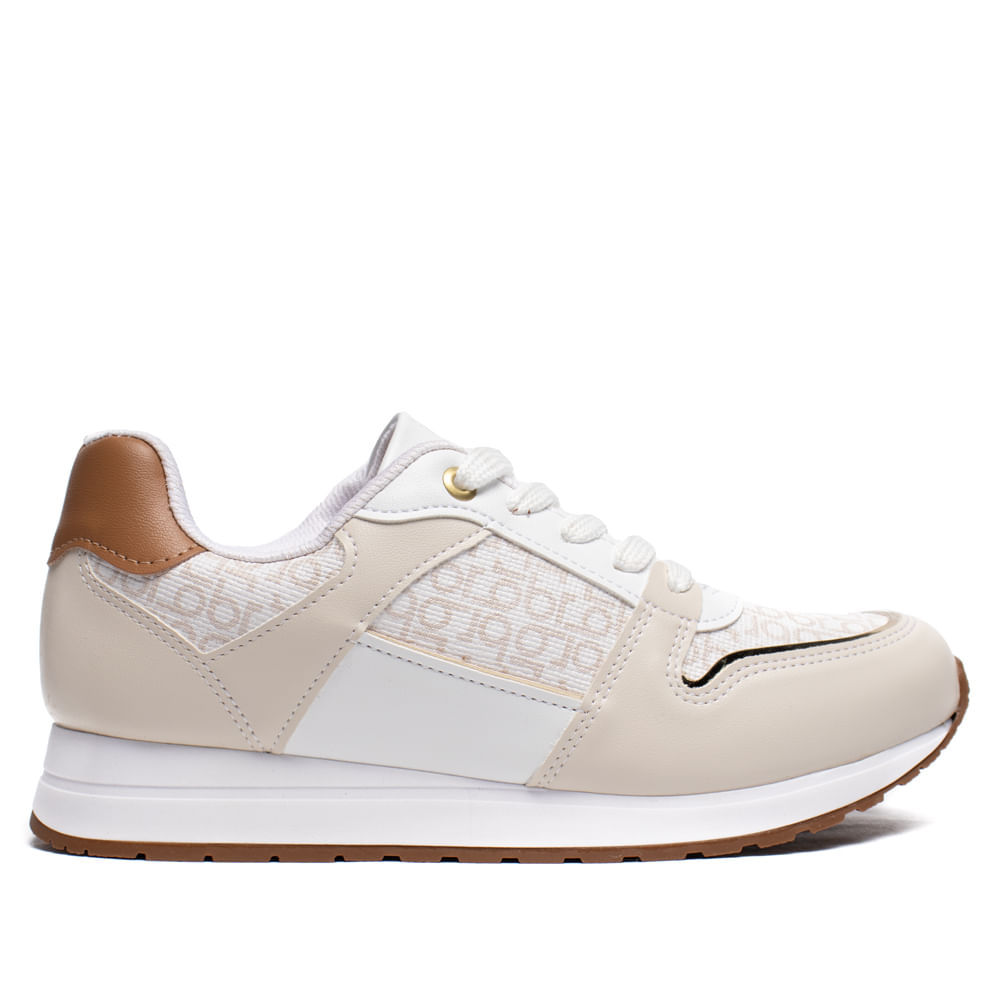 Tênis Feminino Beira Rio Napa Monograma Branco/Bege
