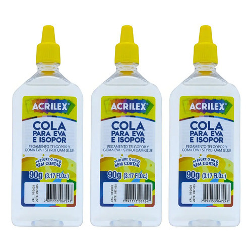 Cola Eva E Isopor Acrilex 90g 17390 Com 3 Unidades Branco