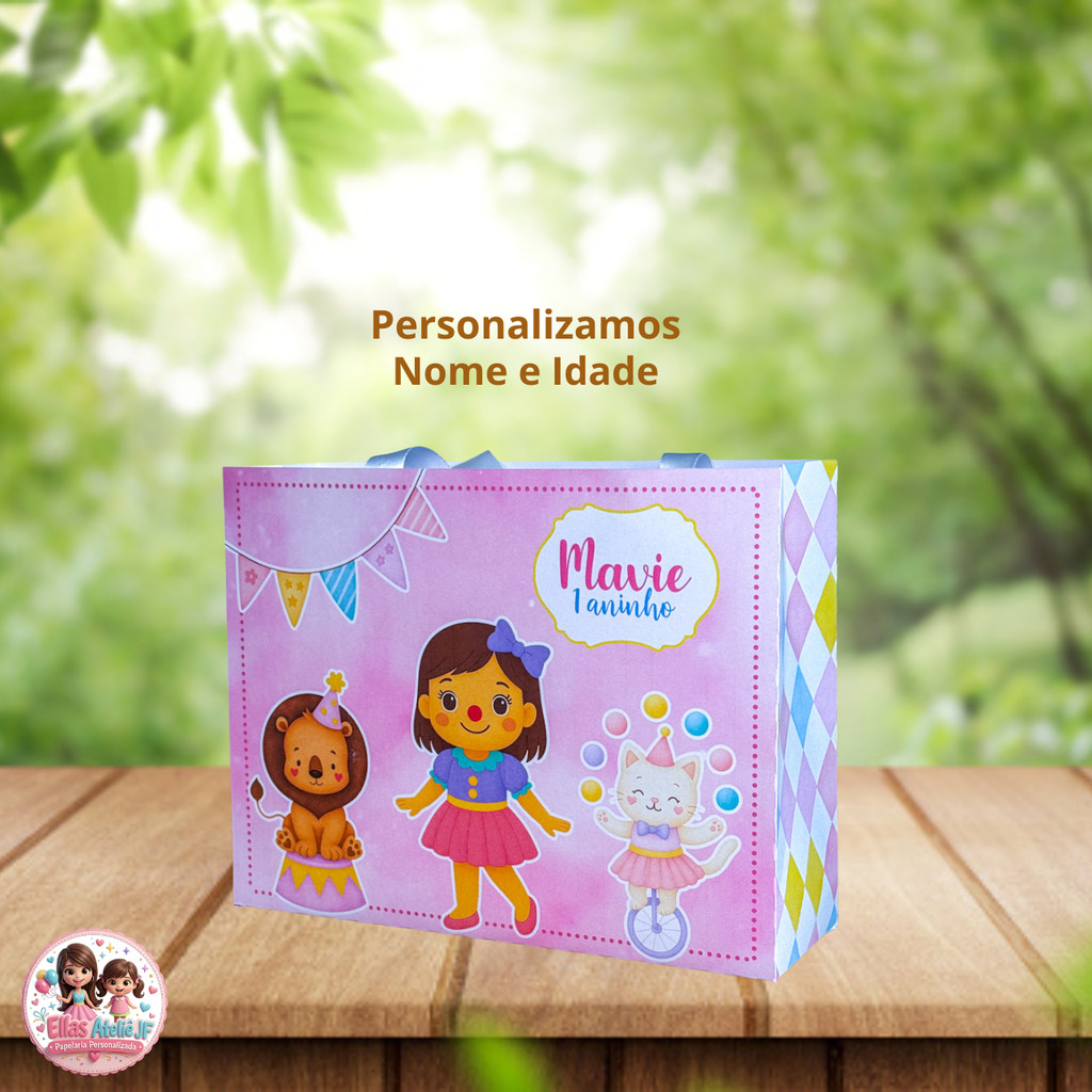 10/15/20/25 Sacolinhas Personalizadas Festa CIRCO MENINA Pegue e Monte (19x15x6cm)