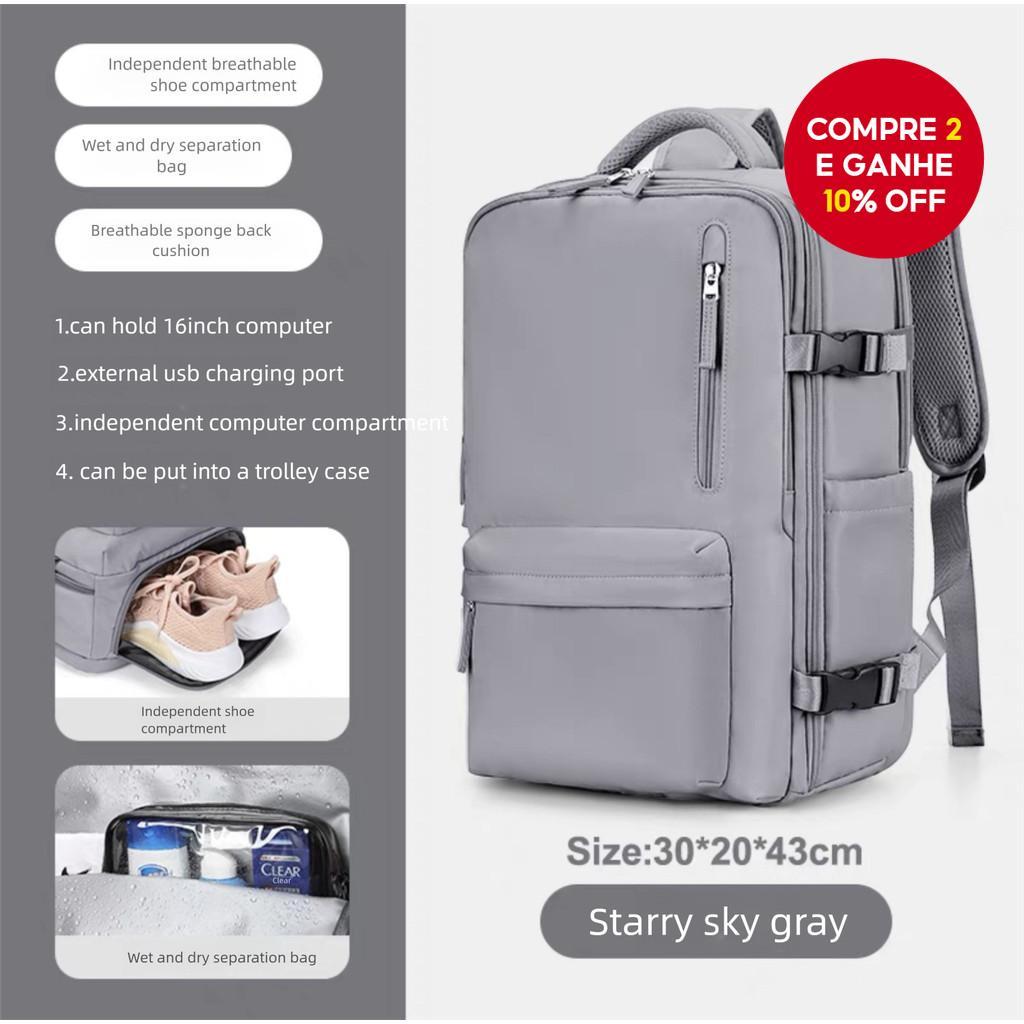  Mochila de Viagem Multi-Pocket Impermeável | Bolsa para Laptop com Compartimento para Sapatos, Uso Fitness e Comutação