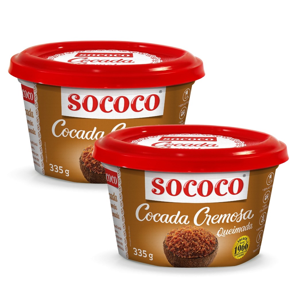 Pack 2un Cocada Doce de Coco Queimado Sococo 335g em Oferta na Shopee