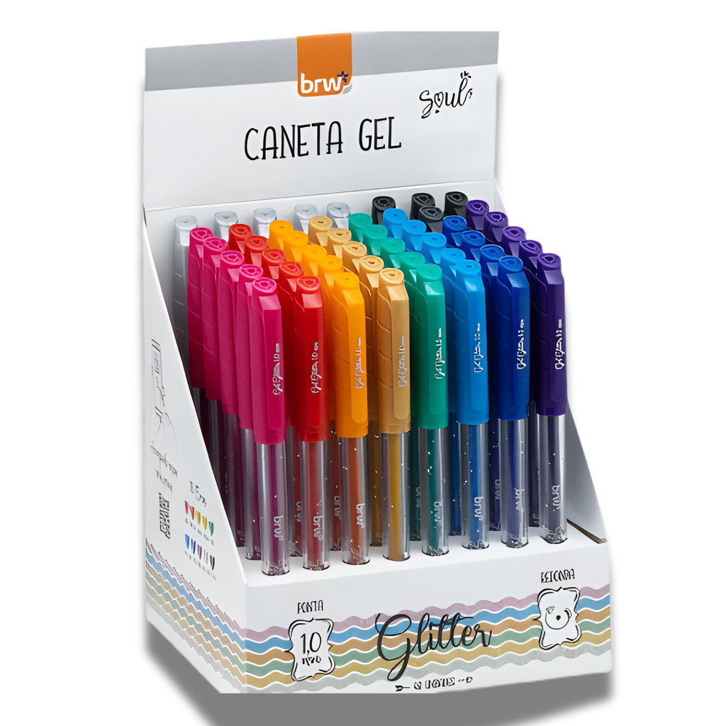 Caneta Gel Glitter BRW Soul 1.0 mm Kit com 8 Cores Vibrantes Escrita Macia e Brilhante