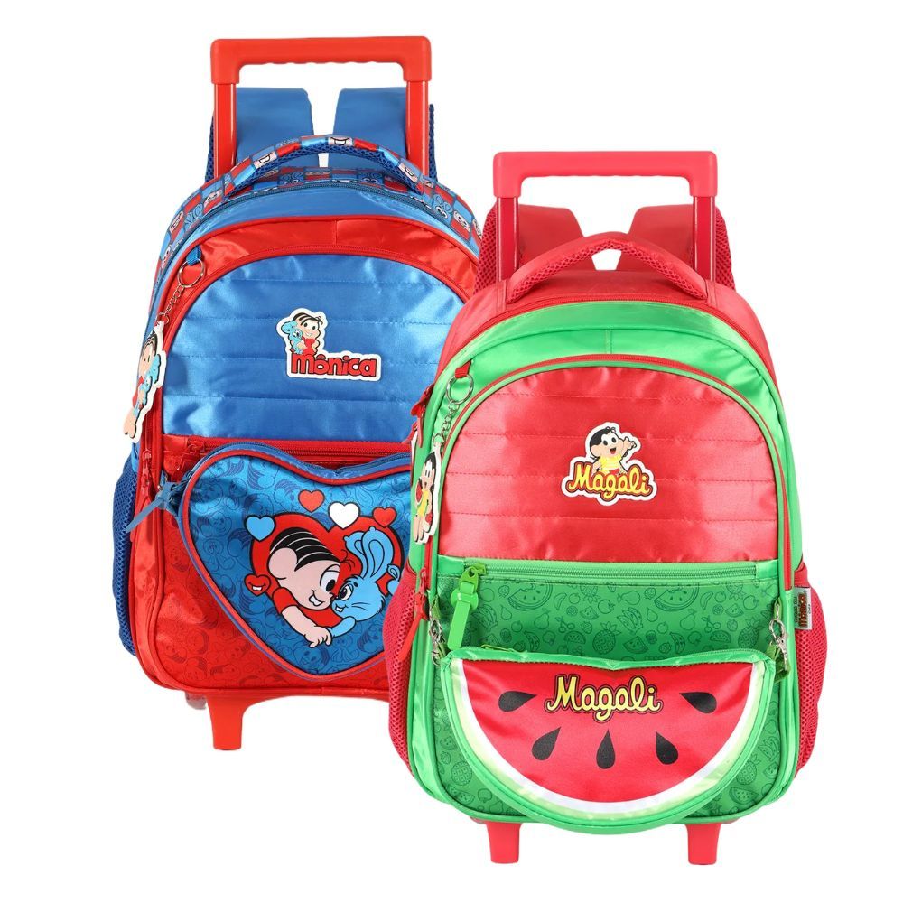 Mochila Infantil Com Carrinho Turma Da Mônica Escolar Rodinhas