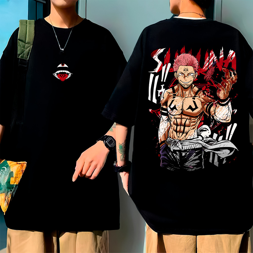 Camiseta Preta Oversized de Algodão Unisex, Estampa do Anime Jujutsu Kaisen, Moda Urbana Geek e Streetwear em Oferta na Shopee