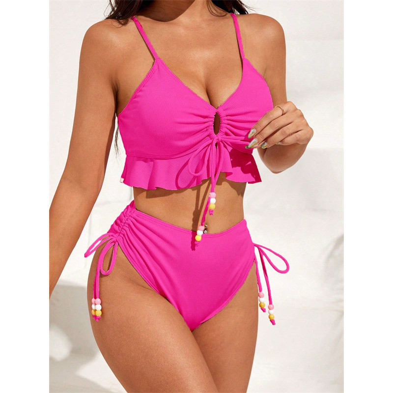 Split maiô feminino 2025 novo estilo Sexy cintura alta cabaça ilha maiô primavera quente feminino conservador biquíni se
