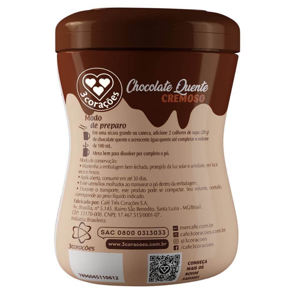 Detalhes do Chocolate Quente 3 Corações Cremoso em Pó 180g