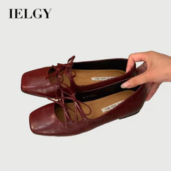 IELGY 2026 Sapatos Femininos Com Laço Vermelho , Novo Estilo Francês , Corte Baixo , Sola Macia