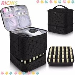 [RICHIS] Bolsa De Manicure , Organizador De Unhas De Nylon PU Com 30 Grades , Alça , Maquiagem De Camada Dupla