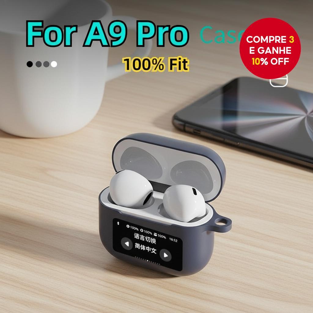 A9 Pro Capa de TPU Macio de Silicone para Fone de Ouvido Bluetooth, Capa à Prova de Choque com Proteção de Tela Touch