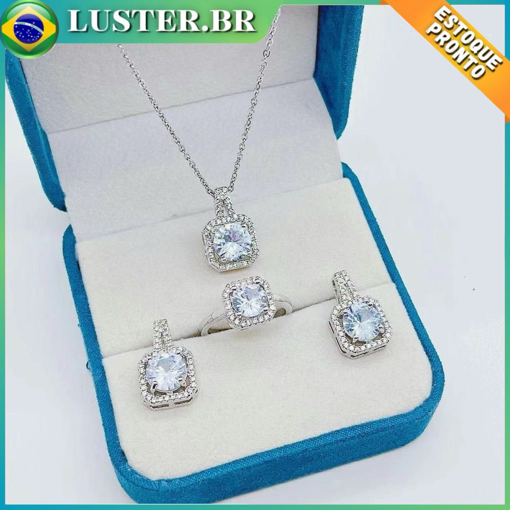Conjunto 3 Peças Joias de Zircônio - Colar, Brinco e Pulseira, Uso Diário, Casamento e Festa, Acessório Feminino Trendy em Oferta na Shopee