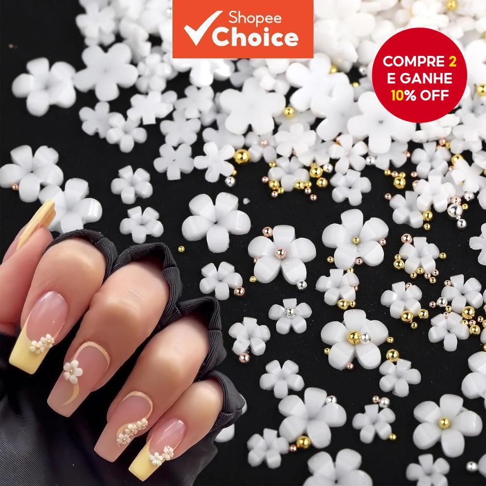 1000pcs Mini 3D 5-Pétalas Encantos de Unhas Flor Resina Branco Rosa Colorido Pequeno em Oferta na Shopee