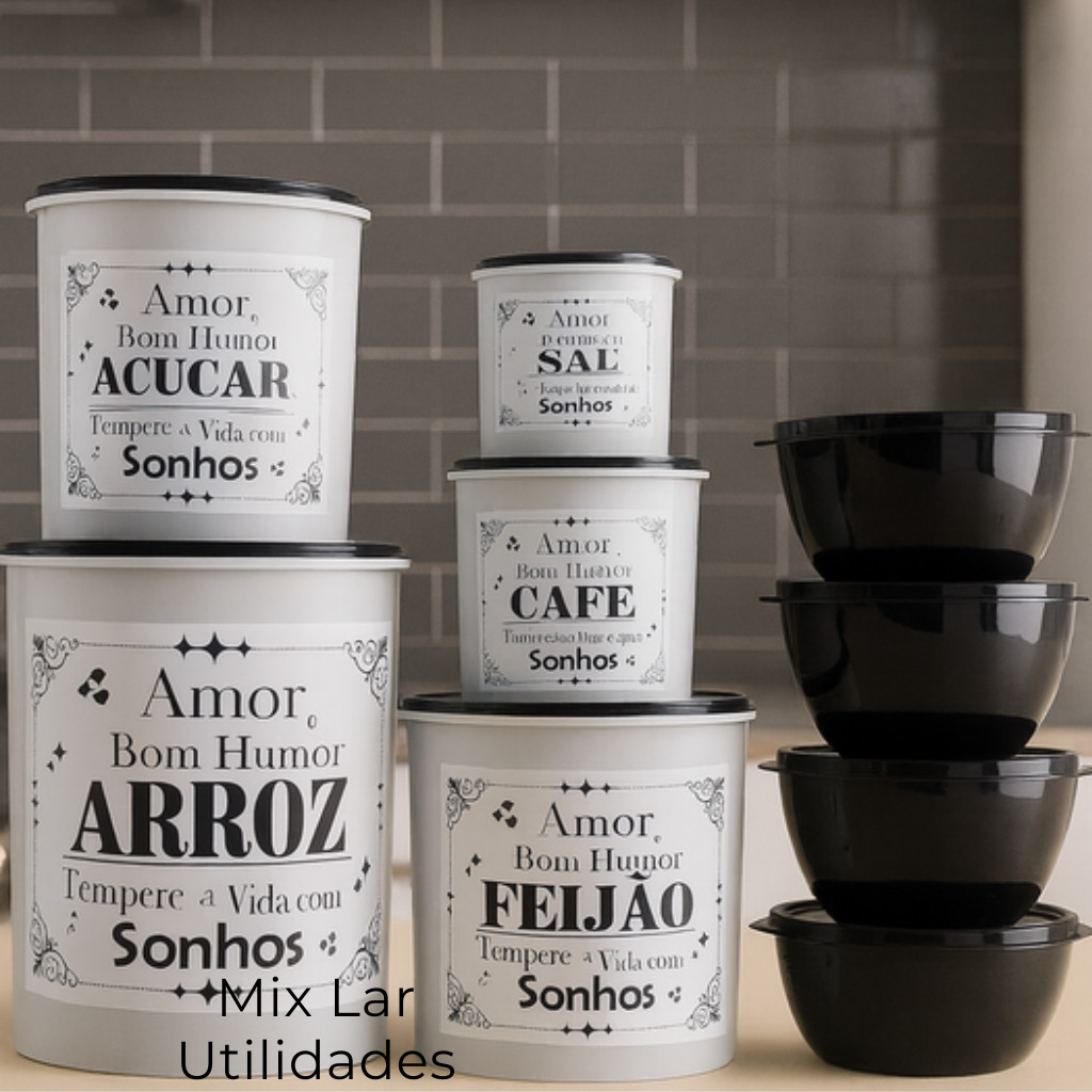 Kit mantimentos para cozinha com 9 peças de plástico decorado em Oferta na Shopee