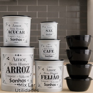 Kit mantimentos para cozinha com 9 peças de plástico decorado em Oferta na Shopee