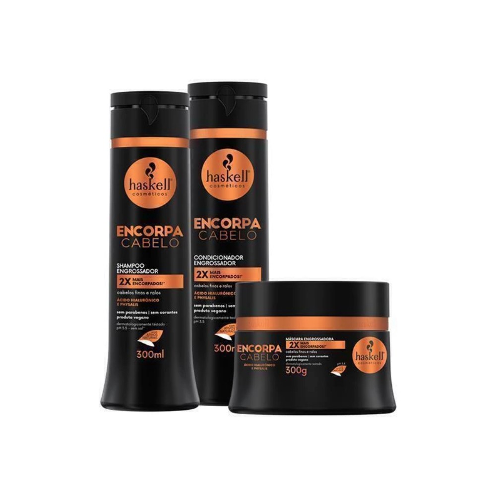 Kit Haskell Encorpa Cabelo 300ml Shampoo + Condicionador + Máscara Engrossador Fios Finos