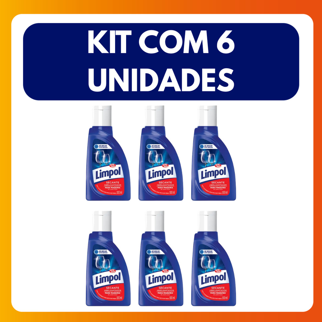 Kit C/6 Unidades Lava Louças Líquido Limpol 100ml Secante Abrilhantador