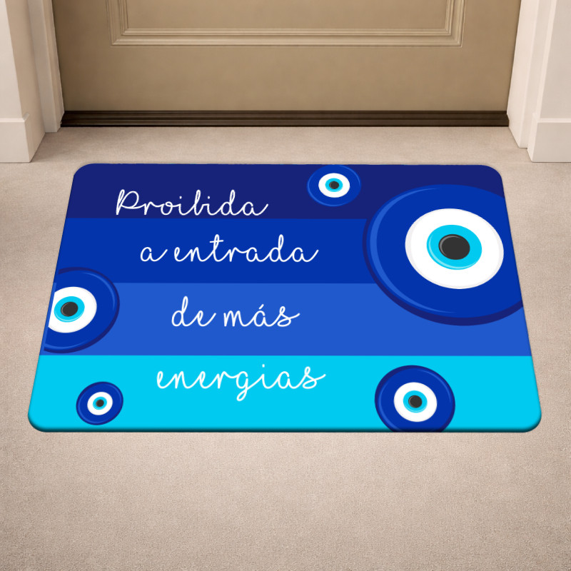 Tapete de Entrada para Porta de Casa Antiderrapante Olho Grego Azul - Envio Rápido