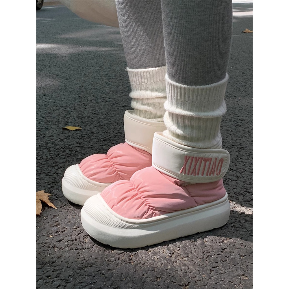 Casual influenciador ins velcro moda mais velcro botas curtas mulheres inverno à prova dwaterproof água para baixo pano