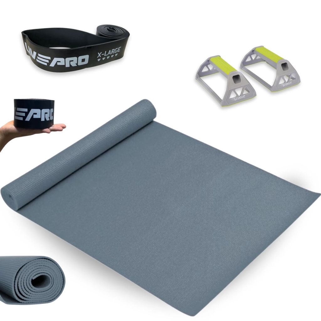 Colchonete Eva + Suporte Flexão + Faixa Super Band Extra Forte Treino Casa e Musculação