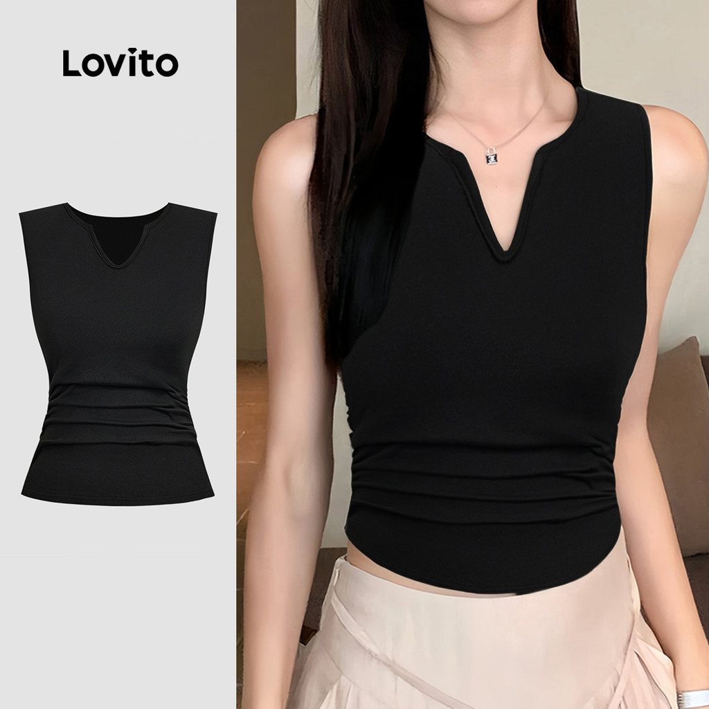 Lovito Top Casual Elegante e Versátil Clássico para Primavera/verão Na Cor Preta para mulheres L184ED829 em Oferta na Shopee