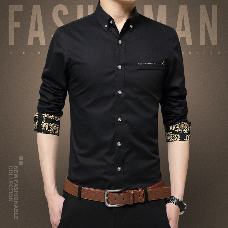 Primavera camisas masculinas de manga comprida outono inverno camisas casuais versão coreana magro-ajuste camisas jovens