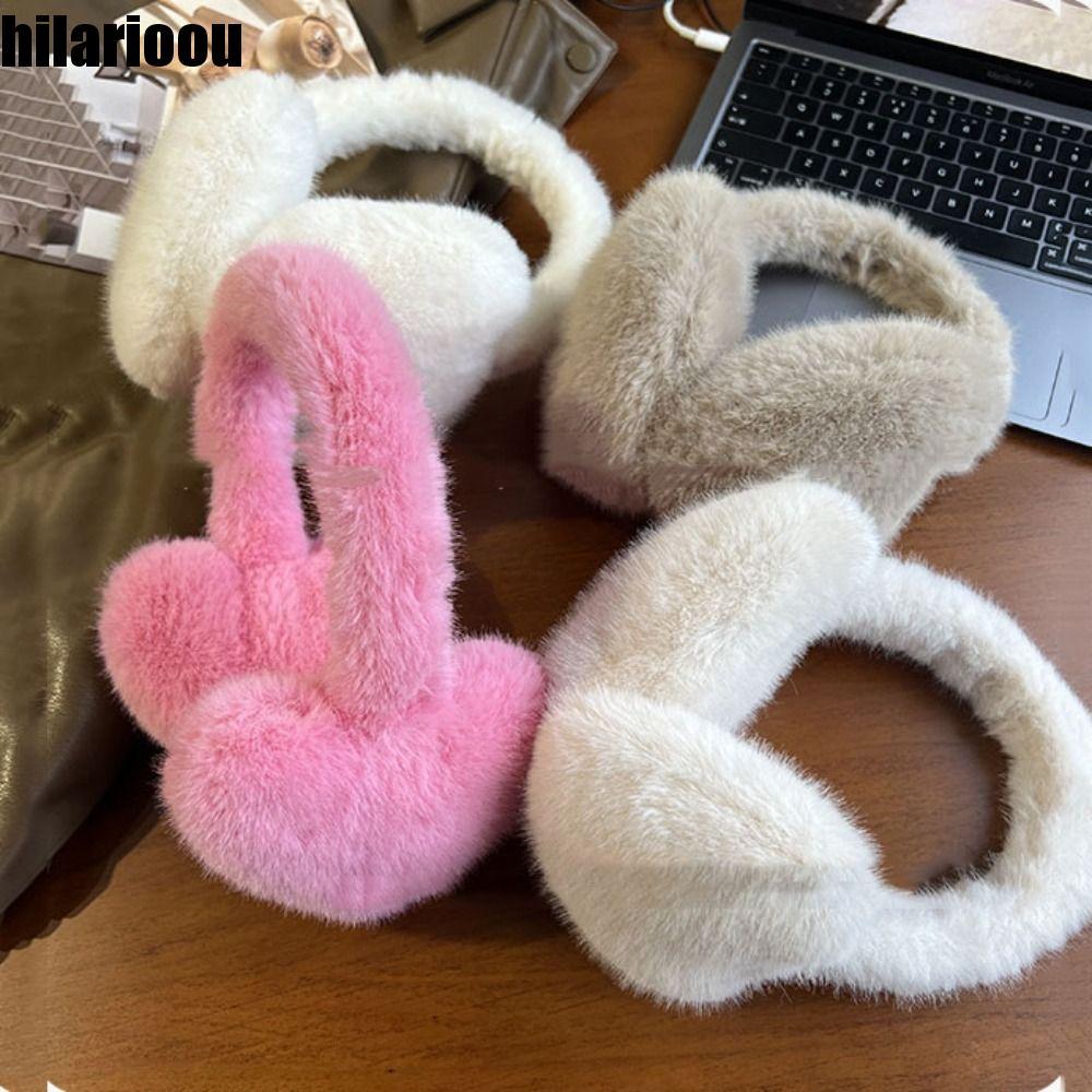 HILARIOOU Love Heart Plush Earmuffs , Cor Sólida Engrossar Inverno Earflap , Manter Quente À Prova De Vento Feminino Cap