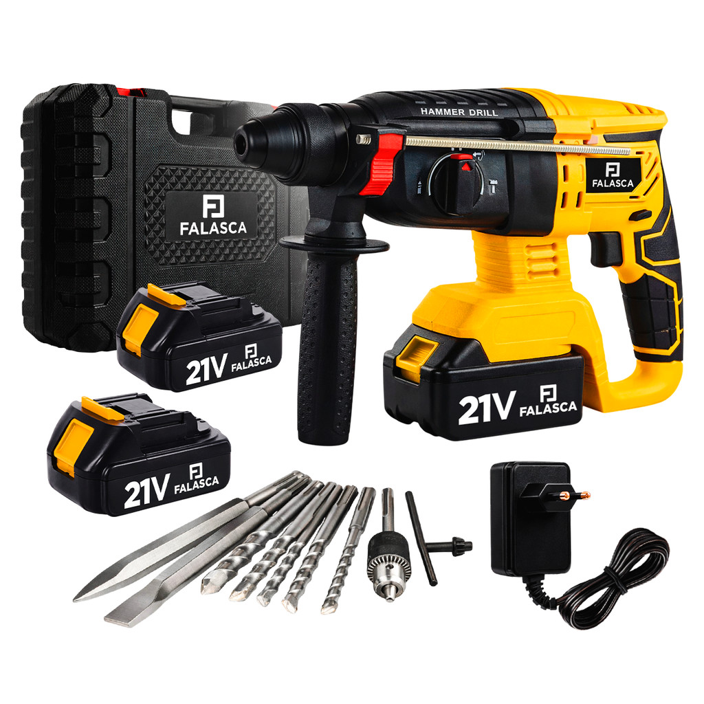 KIT MARTELETE ROMPEDOR PROFISSIONAL FURADEIRA DE IMPACTO A BATERIA 21V SDS 9500RPM 1200W – FALASCA