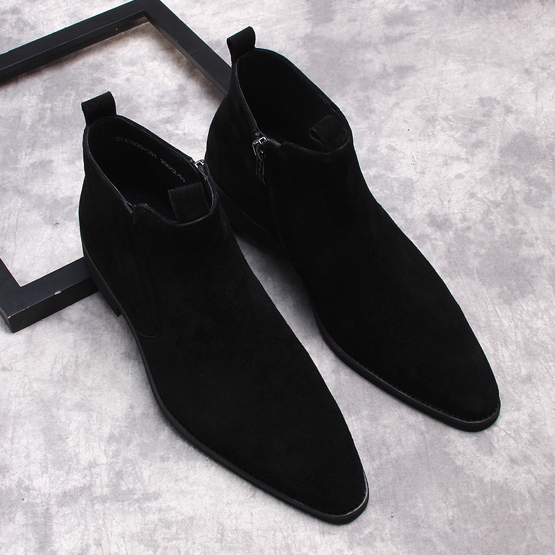 Botas Martin italianas de bico fino, botas masculinas de couro de inverno, sapatos de couro de cano alto, botas curtas b