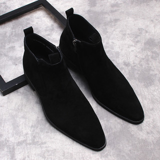 Botas Martin italianas de bico fino, botas masculinas de couro de inverno, sapatos de couro de cano alto, botas curtas b