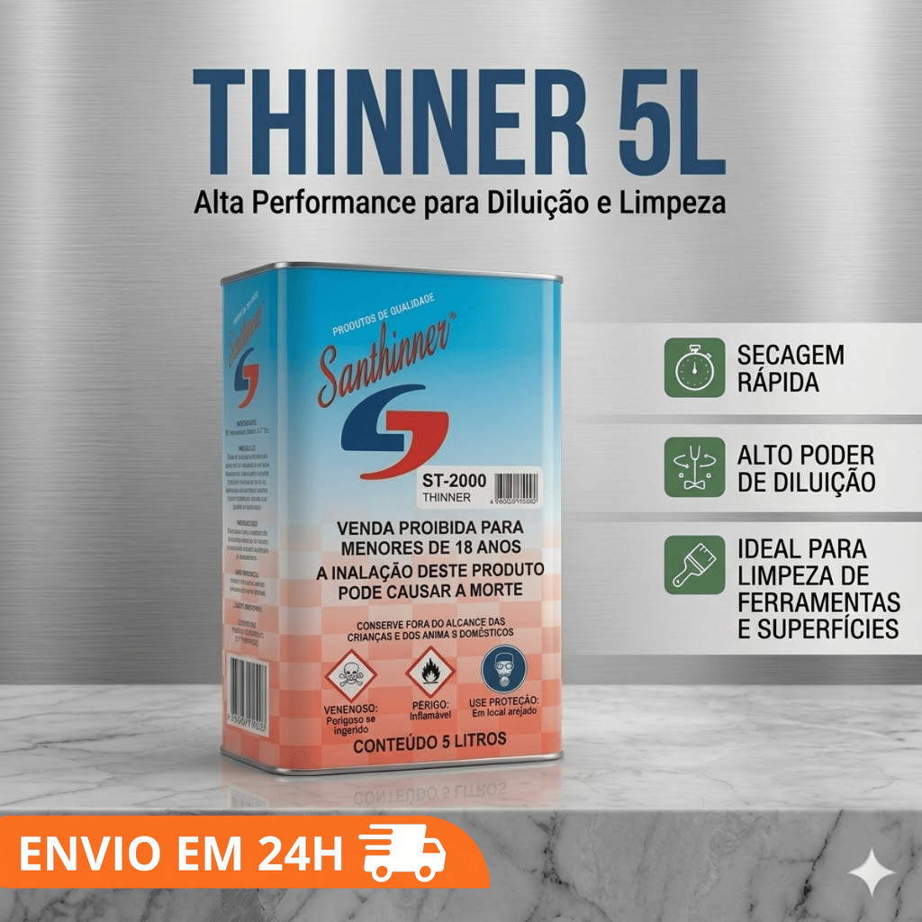 Thinner 5L Solvente Limpeza Tinta Verniz Automotivo Secagem Rápida Alto Rendimento Profissional