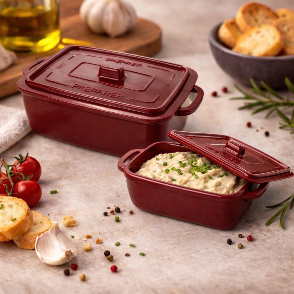Kit 2 Potes Panelinhas Herméticas Retangulares Vermelhas Mini Caçarola Ramekin Plástico Plasútil