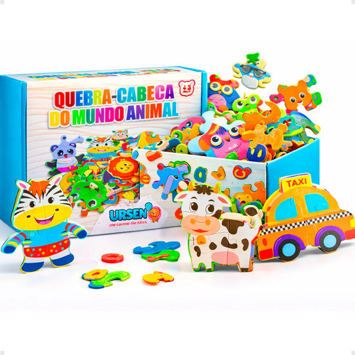 Kit Quebra Cabeças 60 Peças - Mundo Animal Brinquedos Educativo Animais