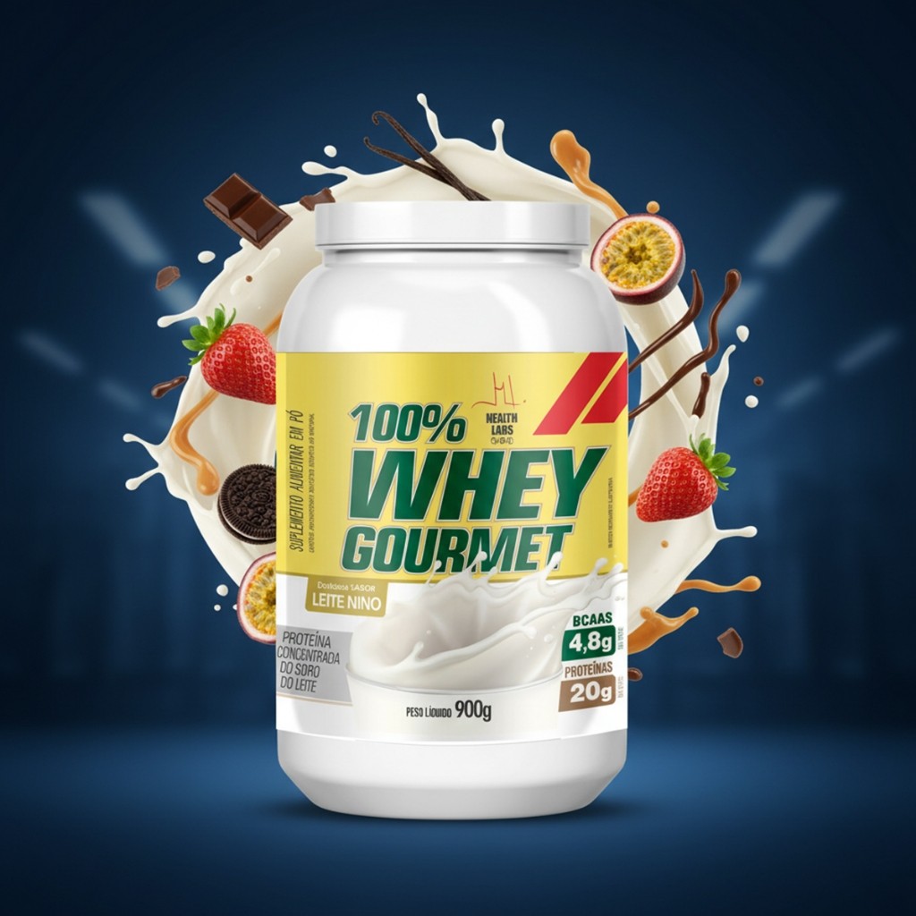 Whey Protein Gourmet 900g Sabor Leite Ninho 20g Proteína Por Dose Suplemento Para Massa Muscular