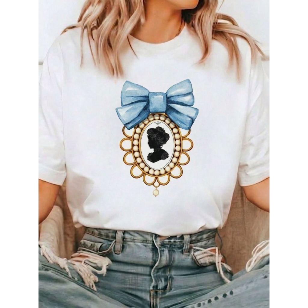 Camiseta Feminina T-Shirt Modinha Diamante da Temporada – T-Shirt Estampada Elegante 100% Algodão Mais Barato