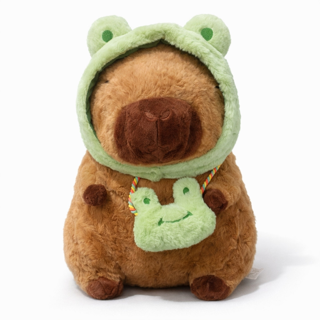 Detalhes do Capivara de Pelúcia 50cm com Capuz Sapo Lavável Antialérgica