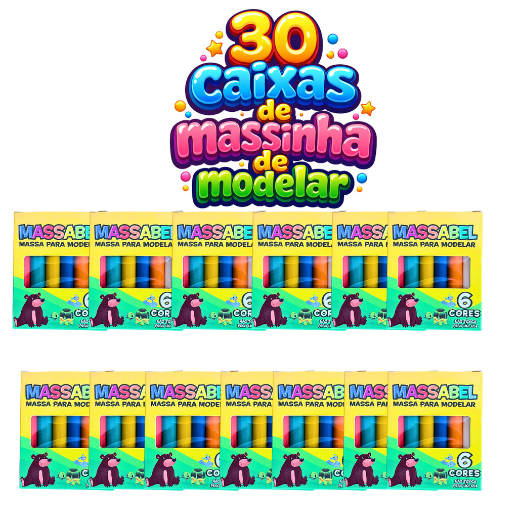 Massinha de Modelar 10, 20, 30 Caixas com 6 Unidades Lembrancinha Festa Infantil Aniversário