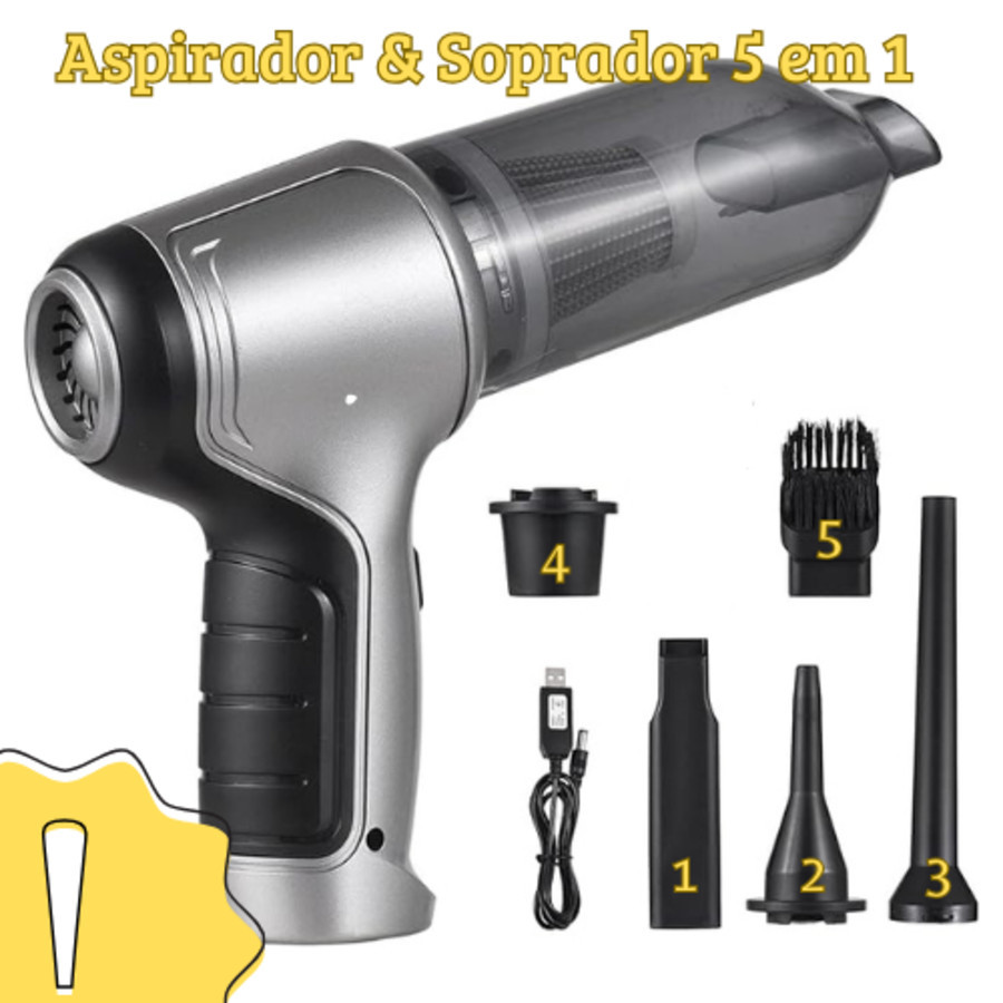 Aspirador e Soprador Portátil  - Alta Potência, Multifuncional e Versátil 5 em 1