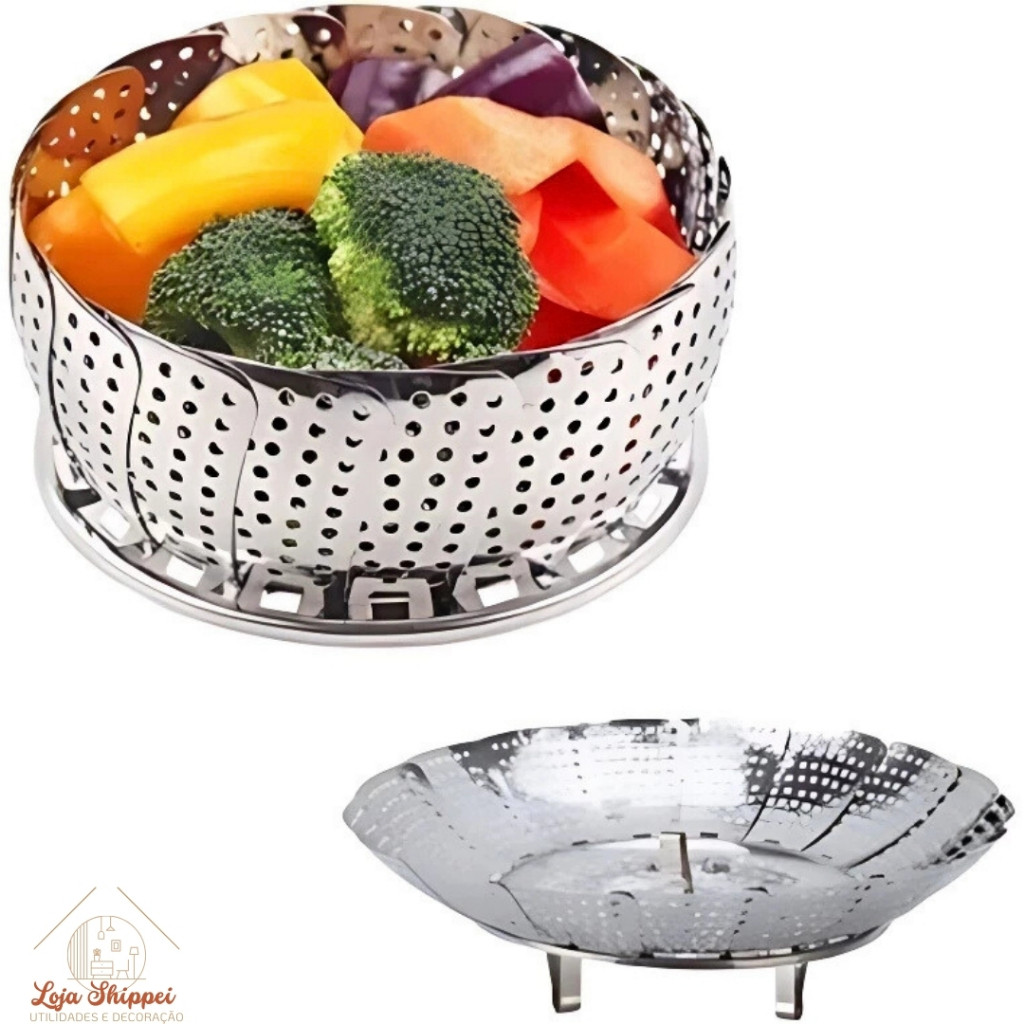 Cesto Cozimento Escorredor Dobrável Vapor Legumes Inox Panela Vaporeira Cozinha Verduras -KS