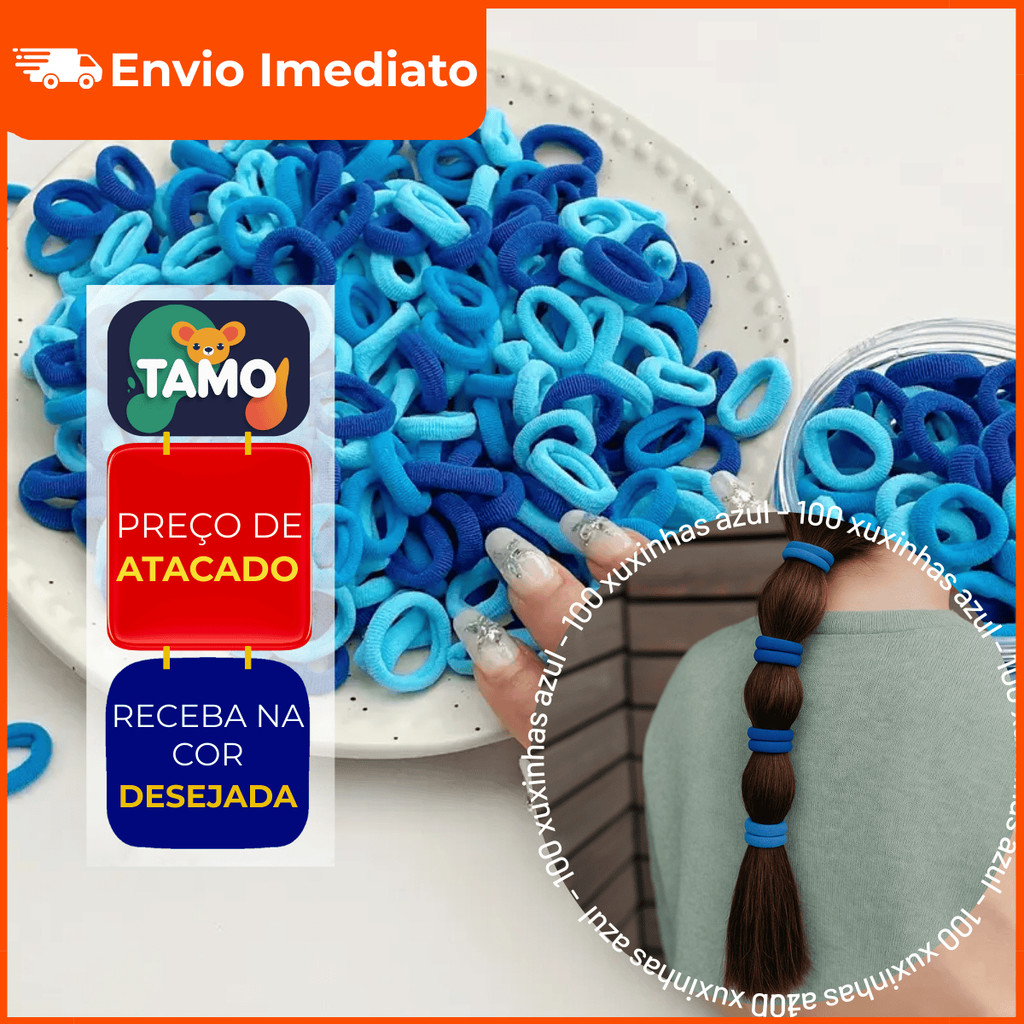 100/50 Elástico de Cabelo Azul Blue Premium Meia De Seda Mini Rabicó Scrunchies