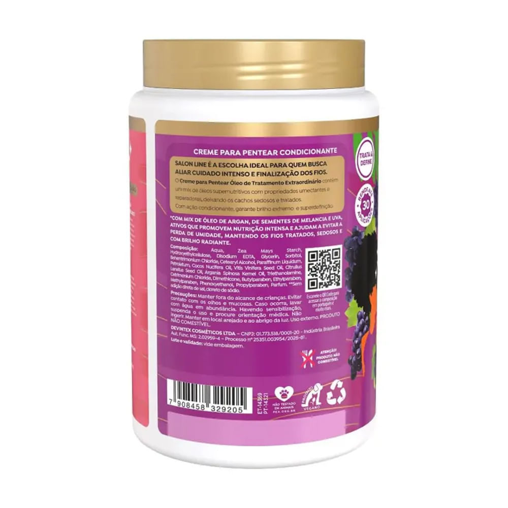 Detalhes do Creme Para Pentear Salon Line Uva + Melancia Óleo de Tratamento Extraordinário 1kg