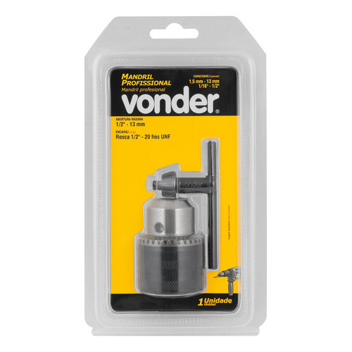 Mandril para Furadeira Profissional 3 a 16mm 1/2" x 20 Fios UNF com Chave Vonder · foto 2