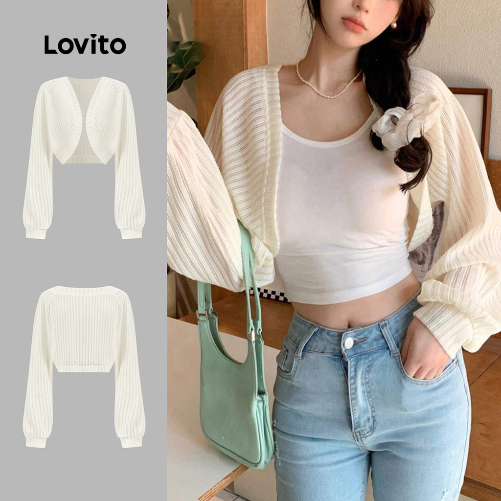 Lovito Cardigans Casuais Lazer Outono/inverno Cardigans de Damasco para mulheres L166AD419 em Oferta na Shopee