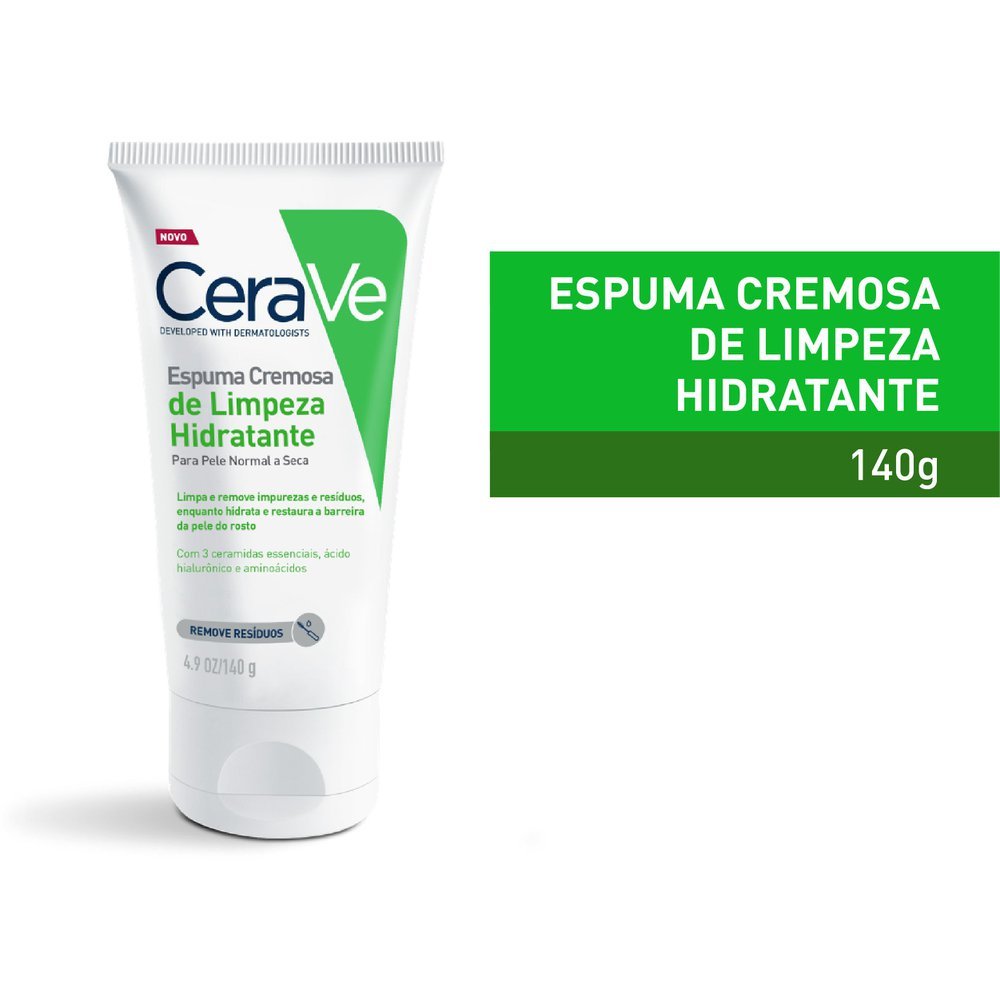 Detalhes do Espuma Cremosa de Limpeza CeraVe Hidratante Pele Normal a Seca 140g
