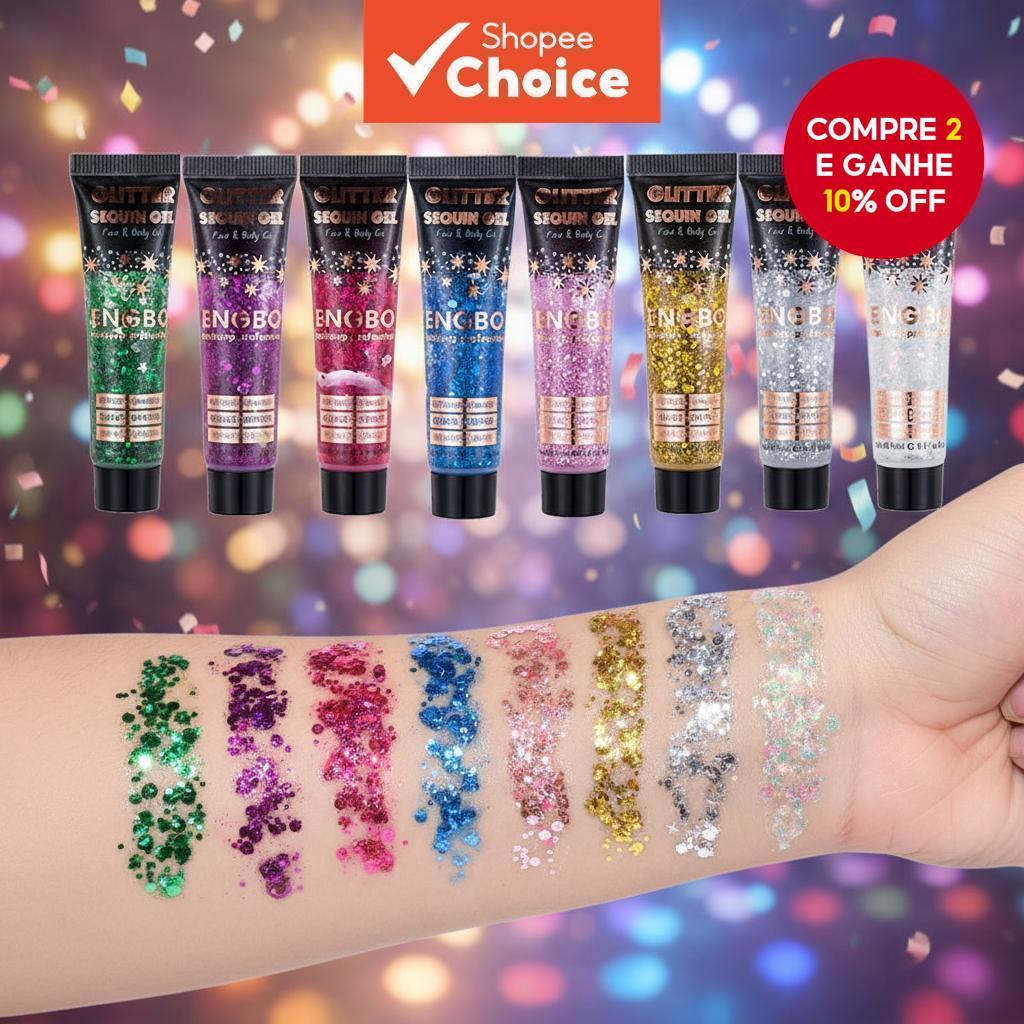  Gel de glitter corporal e facial com lantejoulas a laser, creme de sombra colorida, loção para palco em Oferta na Shopee
