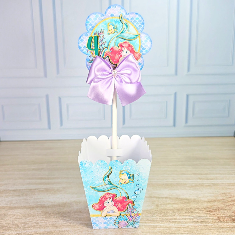 Centro de Mesa PEQUENA SEREIA ARIEL Cachepot Enfeite de Mesa Personalizado Festa Infantil  Lembrancinha ( PEGUE E MONTE)