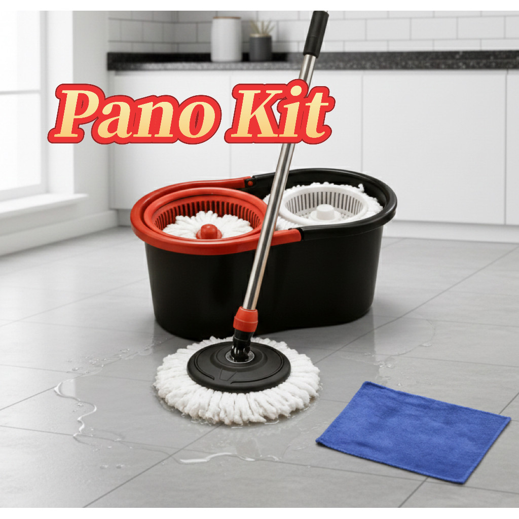Pano de Mop Kit|Esfregão Giratório (Mop Centrífugo) de Durável balde + Pano de Limpeza 30*70cm|Limpeza em casa